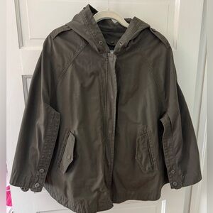 Gap Vintage 2000s Khaki Cotton Poncho/Cape Jacket with Lining and Hood EUC M / L